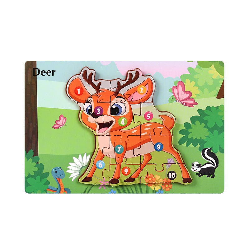 Wooden Animal Traffic Cognitive Cartoon Three-Dimensional Puzzle Toy Early Education Educational Children'S Big Block Matching Toy - Image 1